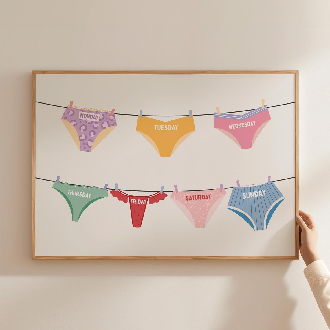 Underwear Laundry Cute Poster, Colourful Washing Room Decor