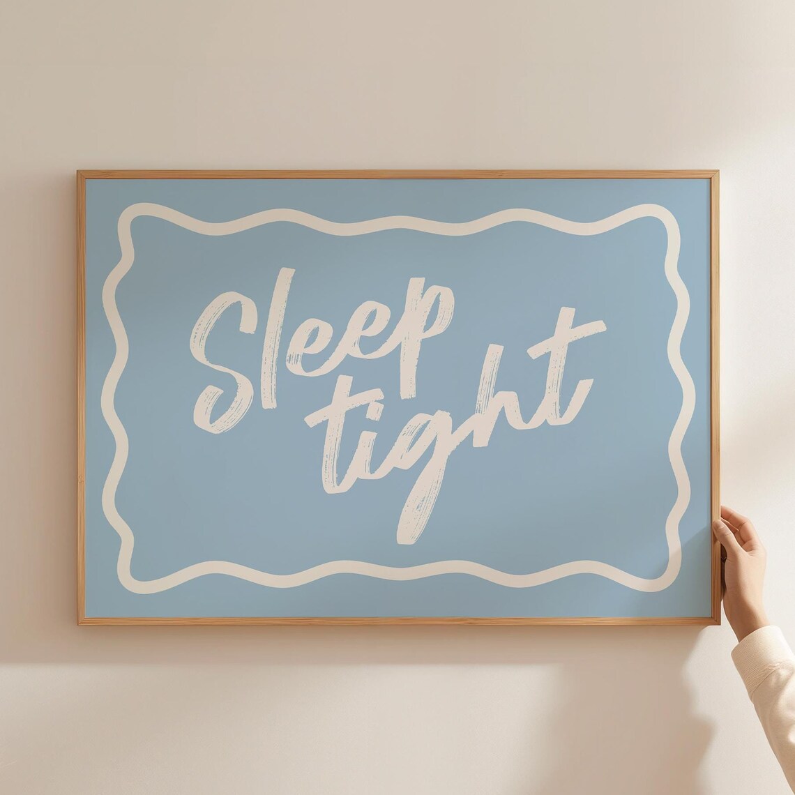Sleep Tight Bedroom Quote Art Print, Blue Typography