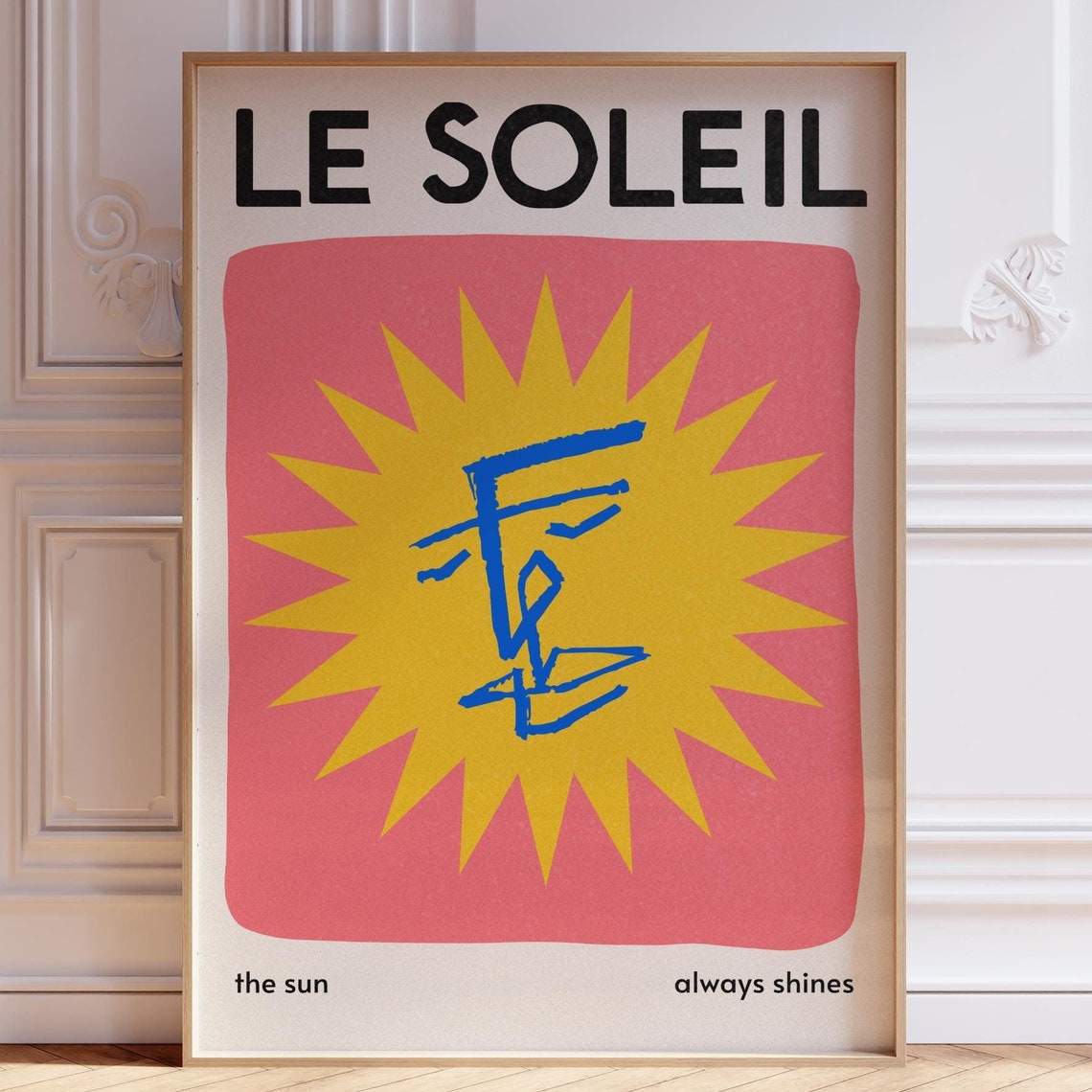 Le Soleil Sun Face Yellow Burst Pink Abstract Sunshine Poster
