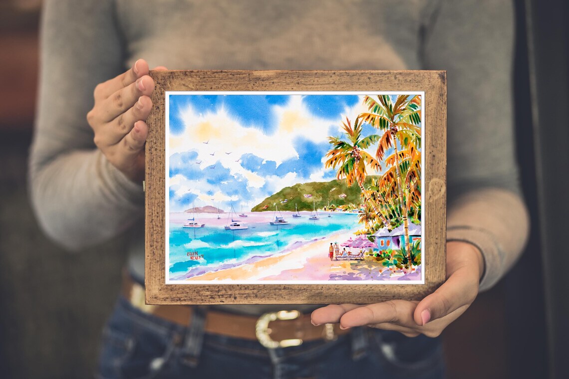 Tortola Cane Garden Bay BVI Watercolor Art Print - Image 3