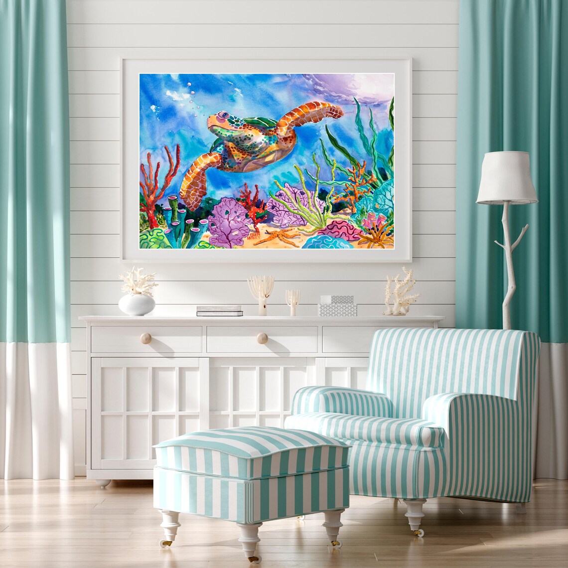Sea Turtle Watercolor Art Print, Florida Travel Art - Image 2