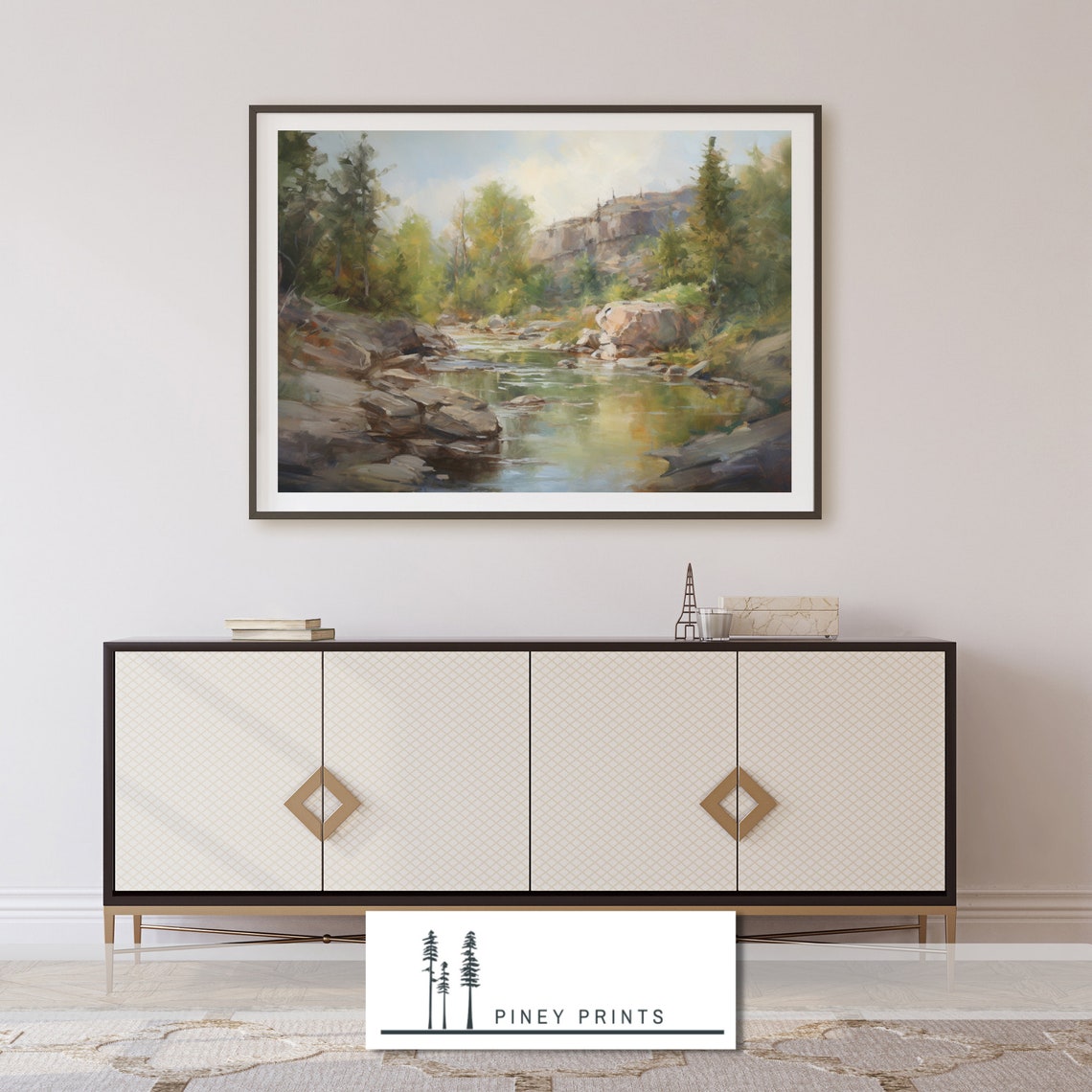 Mountain Creek Impressionist Rocky Stream Pine Forest Summer Poster - Image 4