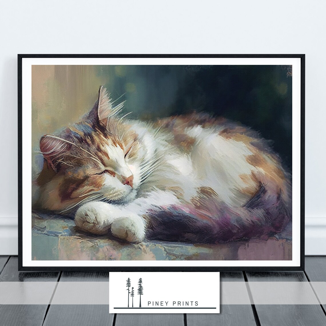 Sleeping Tabby Cat Cozy Napping Feline Animal Portrait Painting Poster - Image 3