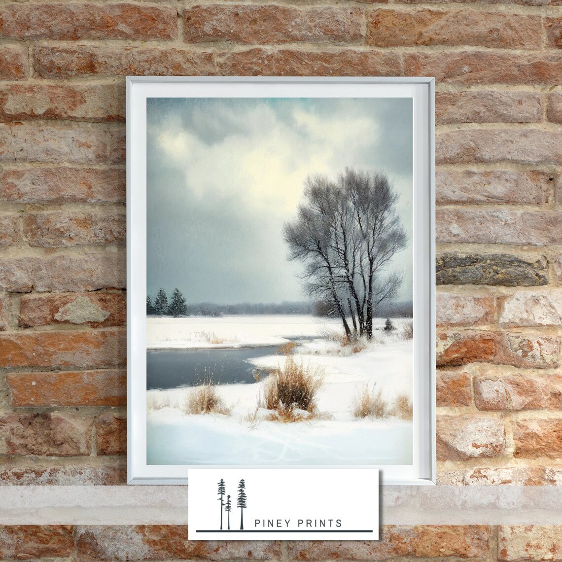 Frozen Pond Winter Landscape Bare Trees Impressionist Nature Painting Poster - Image 2