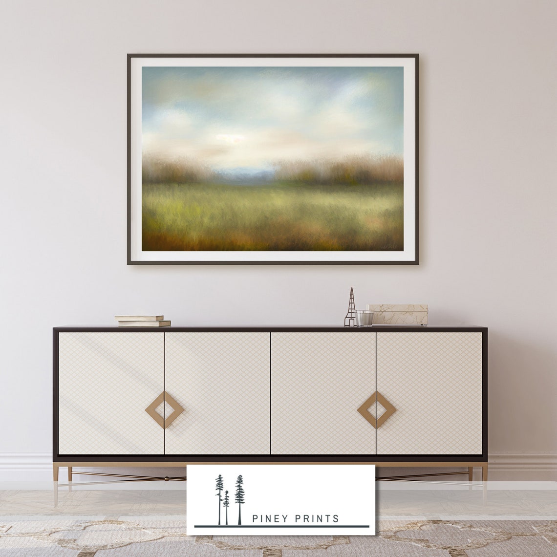 Soft Green Meadow Impressionist Landscape Neutral Decor Poster - Image 2