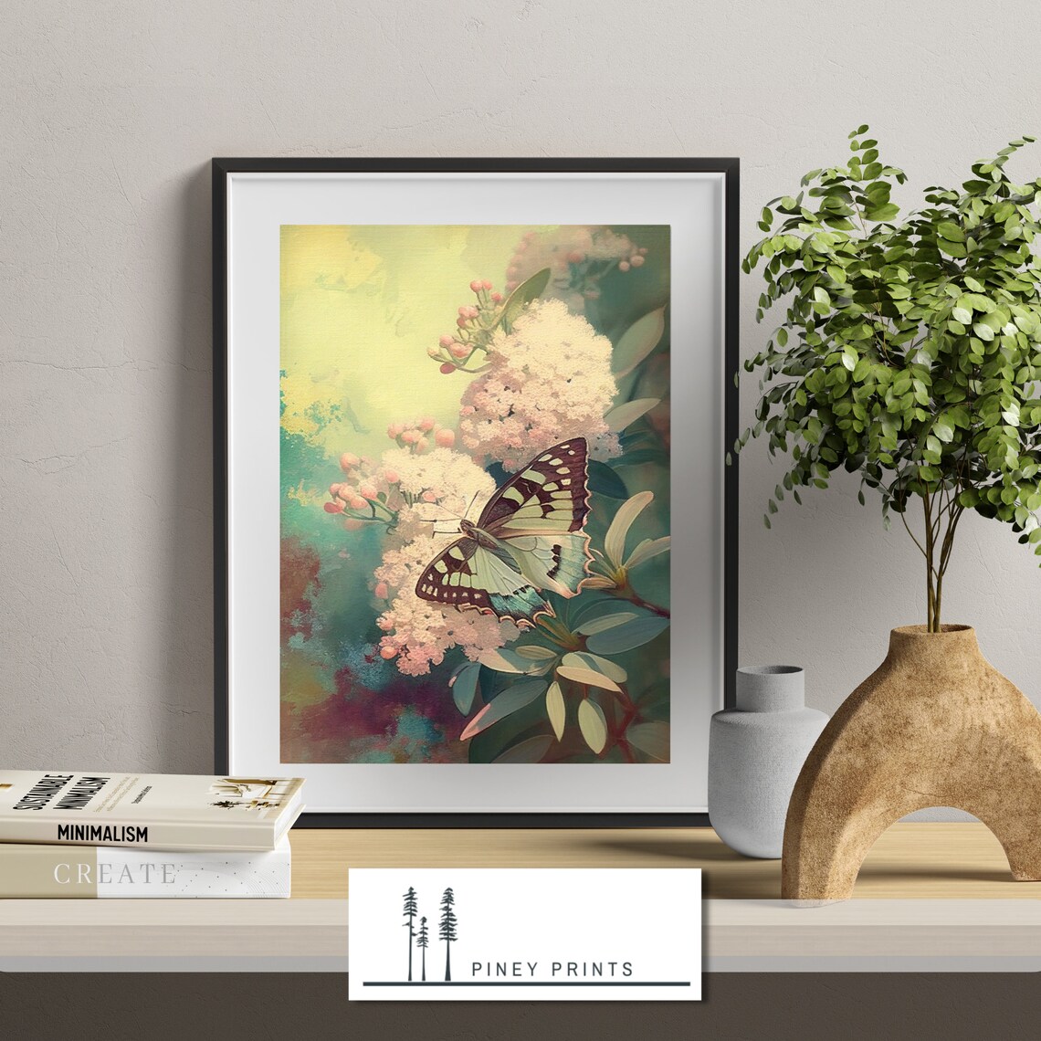 Swallowtail Butterfly Blossom Branch Floral Painting Art Poster - Image 3