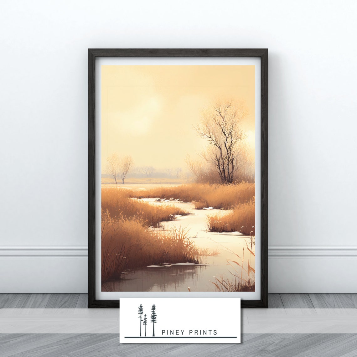 Golden Marsh Wetland Sunrise Landscape Painting Nature Poster - Image 4