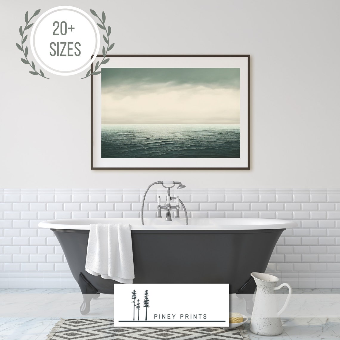 Calm Ocean Seascape Moody Green Horizon Minimalist Decor Poster - Image 2