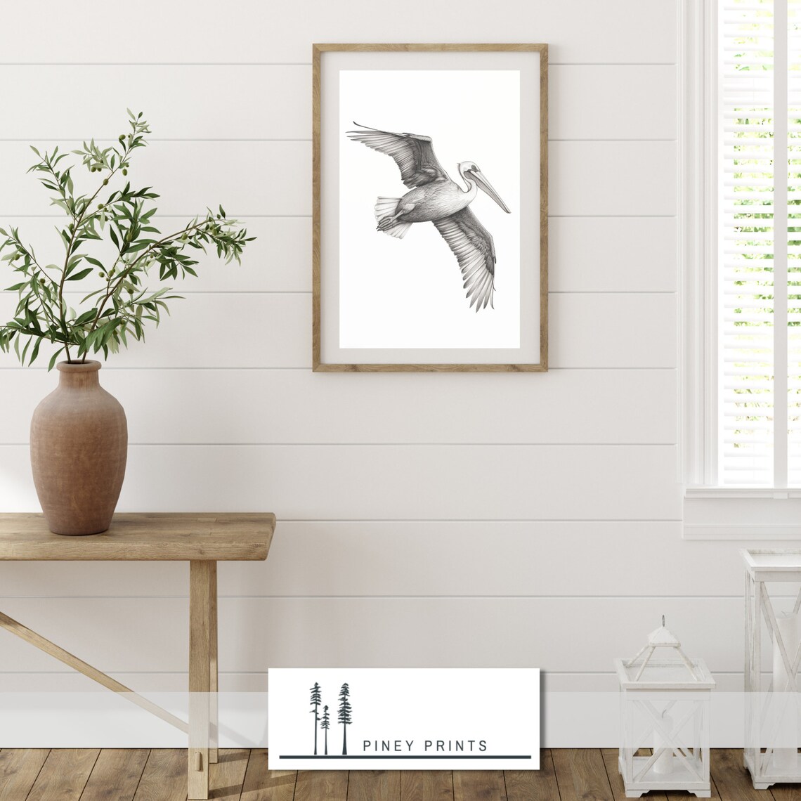 Pelican In Flight Black And White Bird Sketch Minimalist Coastal Print - Image 2
