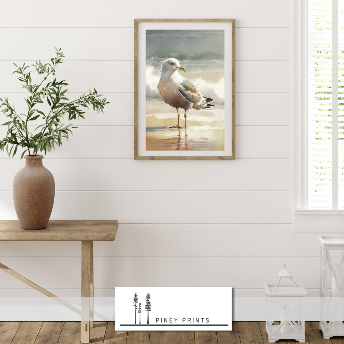 Seagull Standing Beach Watercolor Coastal Surf Bird Art Wall Poster - Image 2