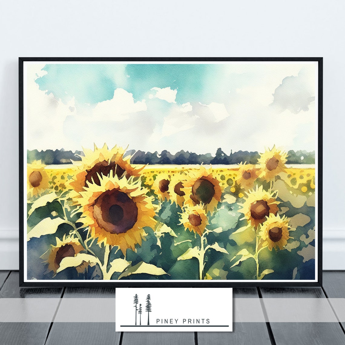 Field Of Sunflowers Watercolor Landscape Painting Art Gallery Wall Art Sunflower Wall Art Yellow Summer Floral - Image 4
