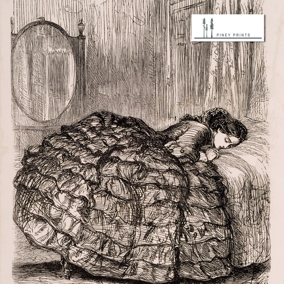 Victorian Woman Sleeping Vintage Engraving 19th Century Art Poster - Image 2