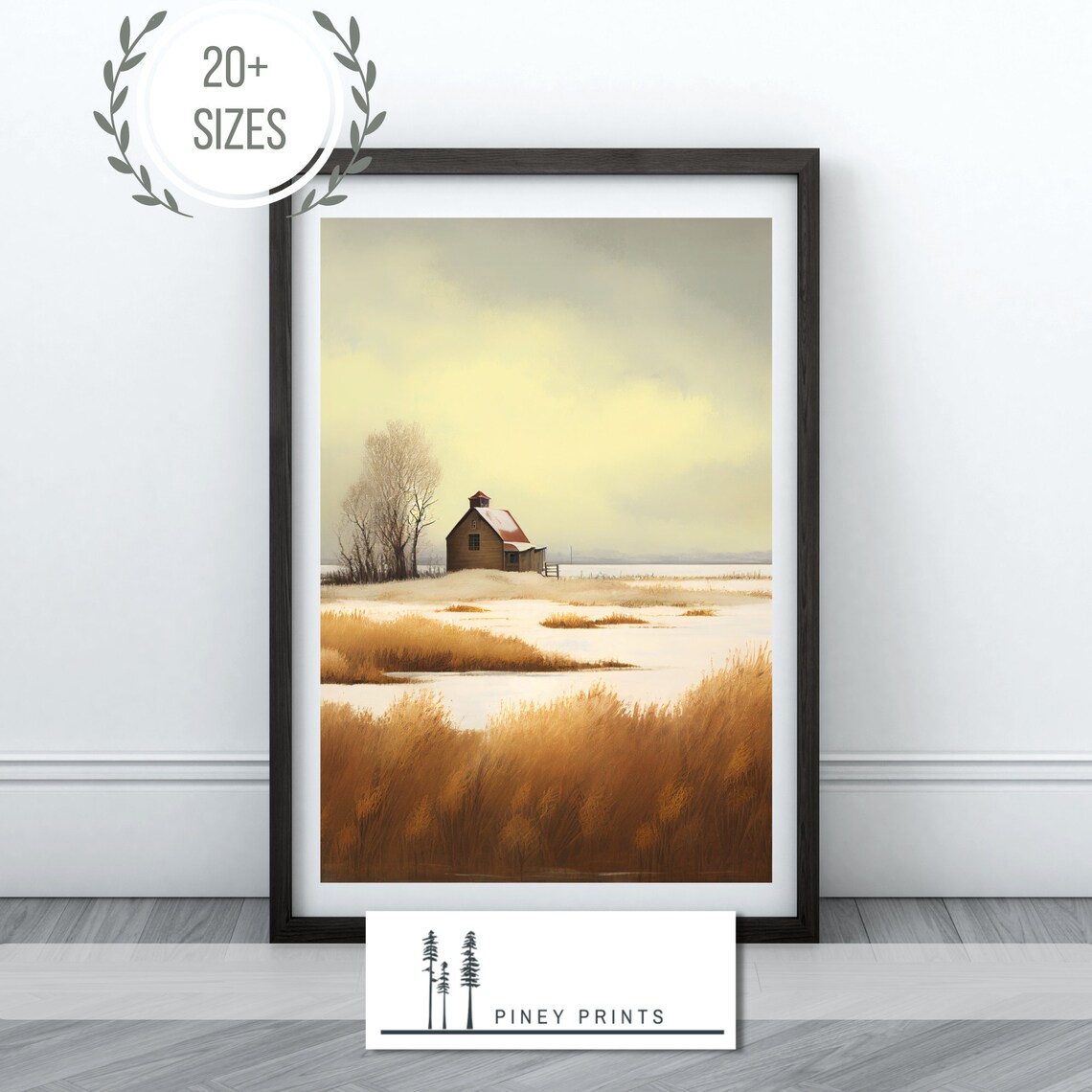 Winter Prairie Homestead with Barn Golden Grass Snow Landscape Painting Poster - Image 4