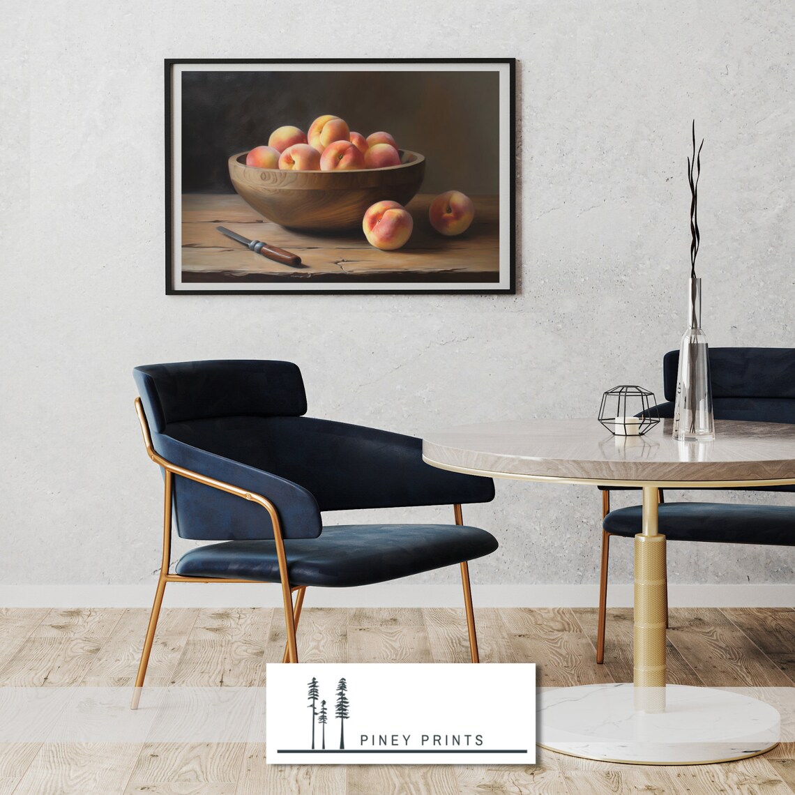 Wooden Bowl Of Peaches Vintage Still Life Oil Painting Kitchen Poster - Image 3