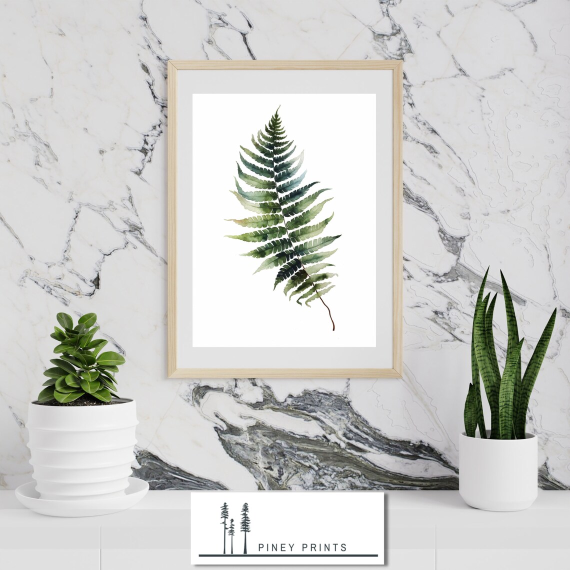 Single Fern Frond Watercolor Deep Green Minimalist Botanical Poster
