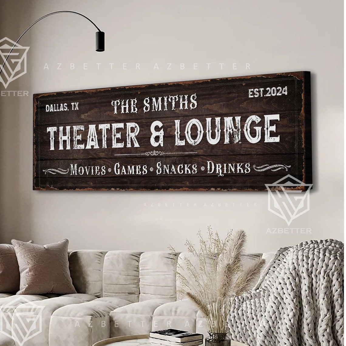 Custom Family Theater And Lounge Sign Vintage Movie Room Decor Personalized Home Cinema Wall Art Rustic Family Entertainment Sign