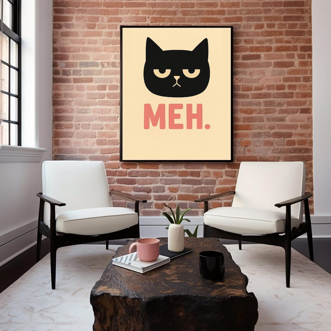 Funny Black Cat Poster Meh Wall Art Minimalist Retro Illustration For Lovers - Image 4