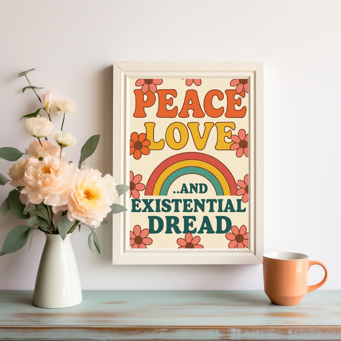 Peace Love and Existential Dread Groovy Retro Rainbow Poster - Image 4