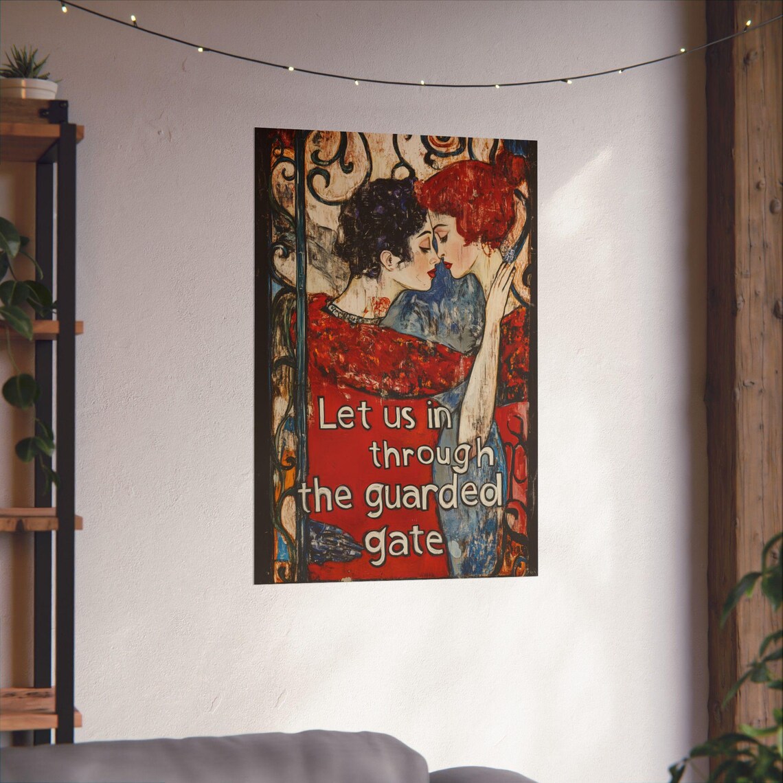 Let Us In Through the Guarded Gate Embracing Couple Klimt Art Poster - Image 4