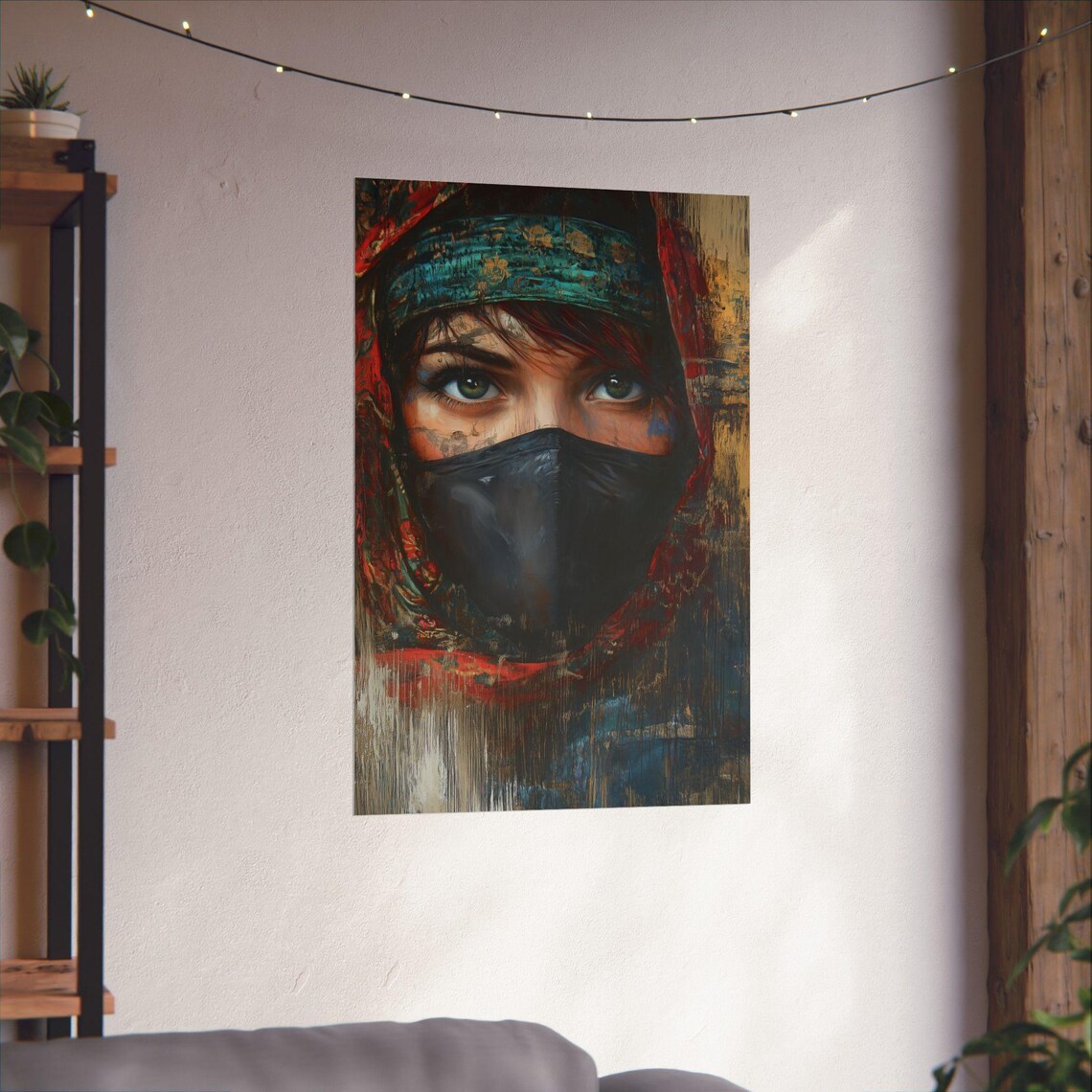 Veiled Woman Expressive Eyes Oil Painting Portrait Art Poster - Image 3