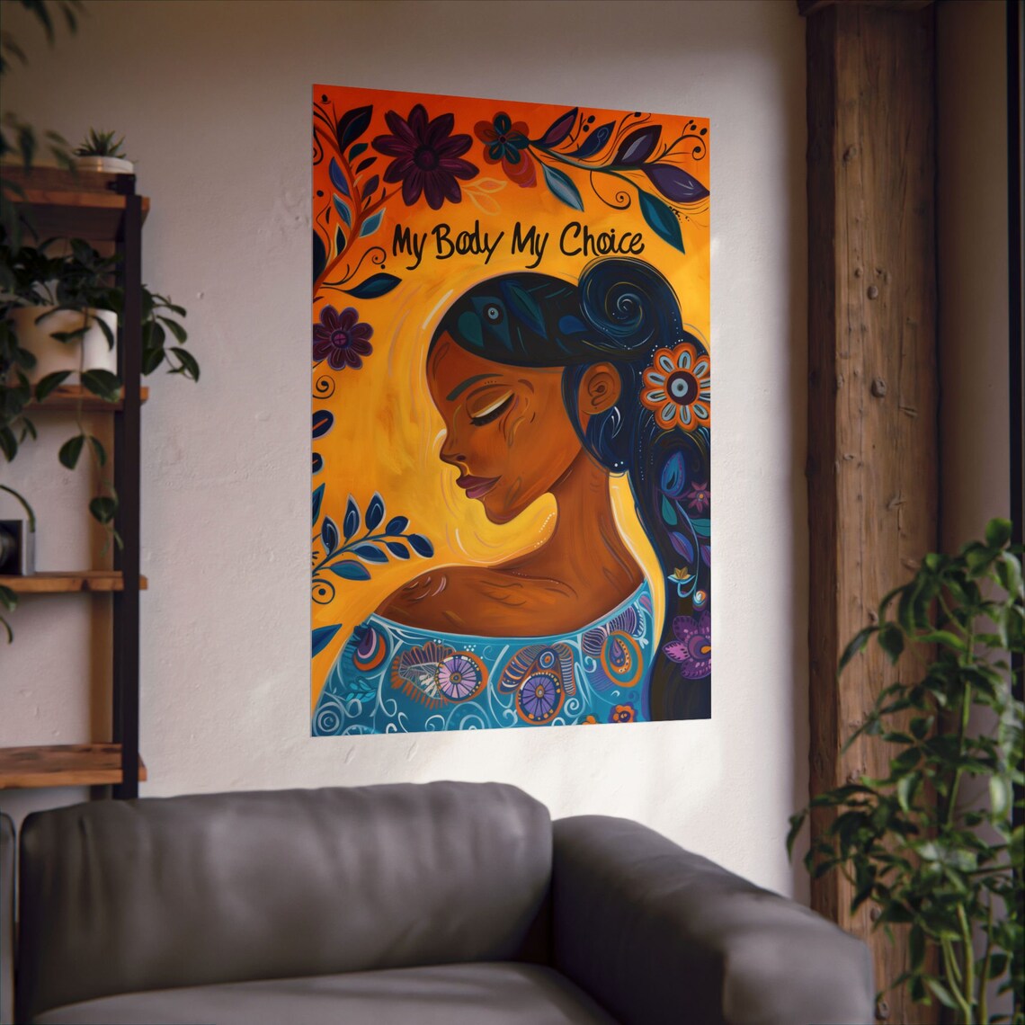 My Body My Choice Feminist Floral Folk Art Woman Portrait Poster - Image 2