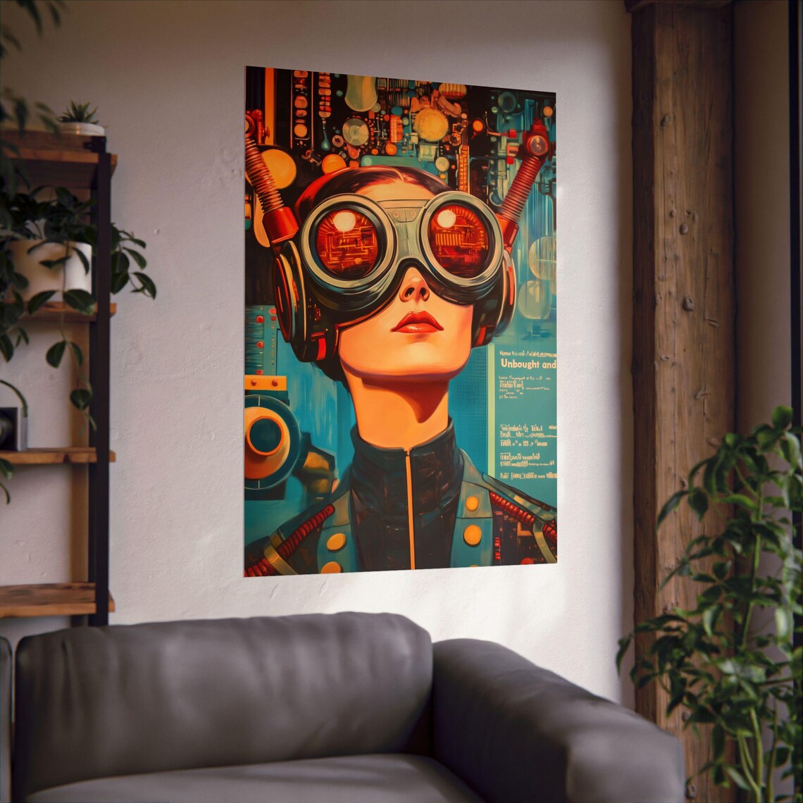 Retro Futurism Woman Goggles Steampunk Sci Fi Adventure Art Poster - Image 2