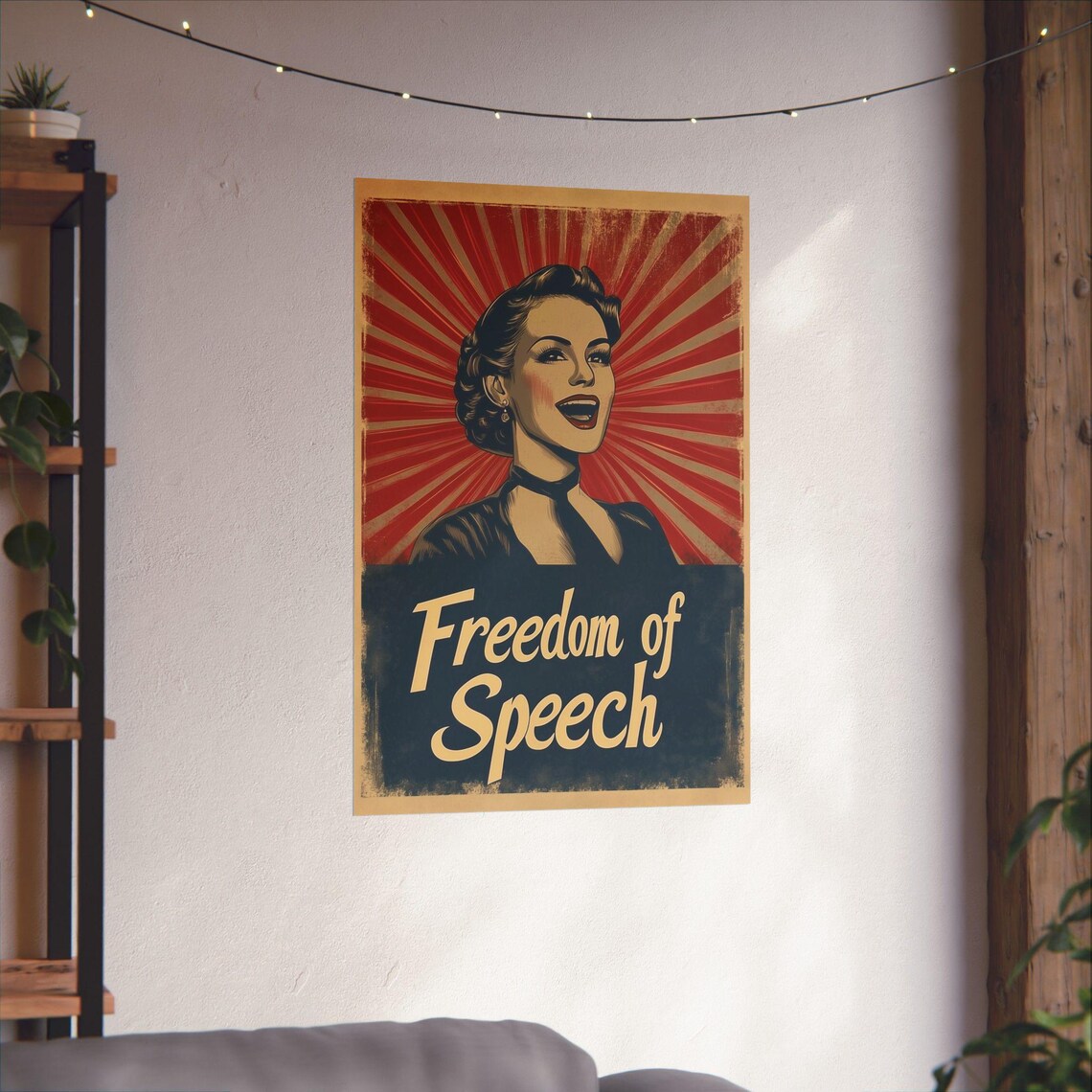 Freedom of Speech Retro Propaganda Sunburst Woman Art Poster - Image 3