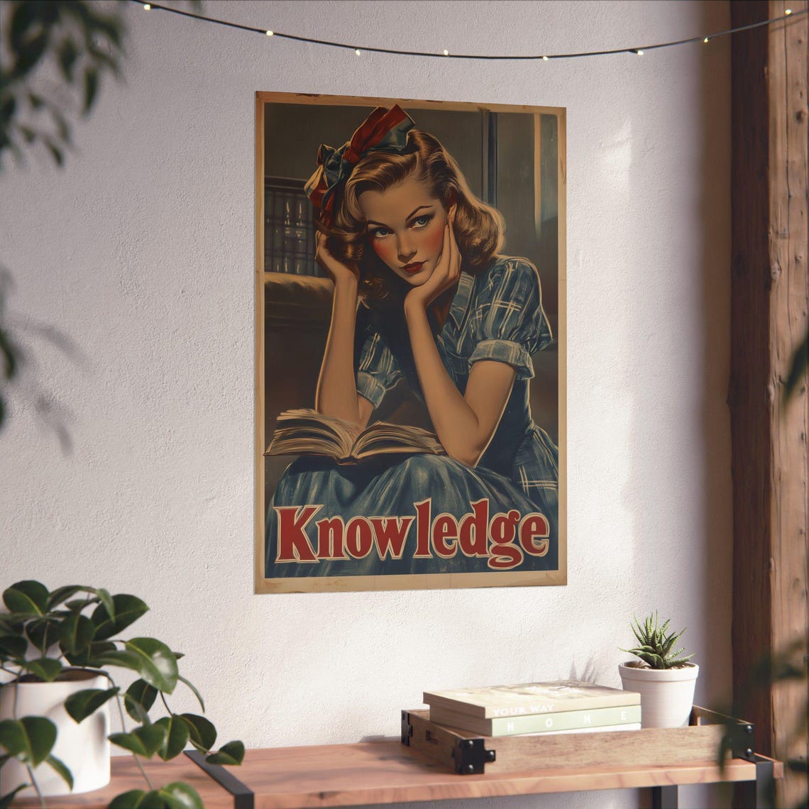 Knowledge Vintage Woman Reading Book Retro Library Art Poster - Image 4