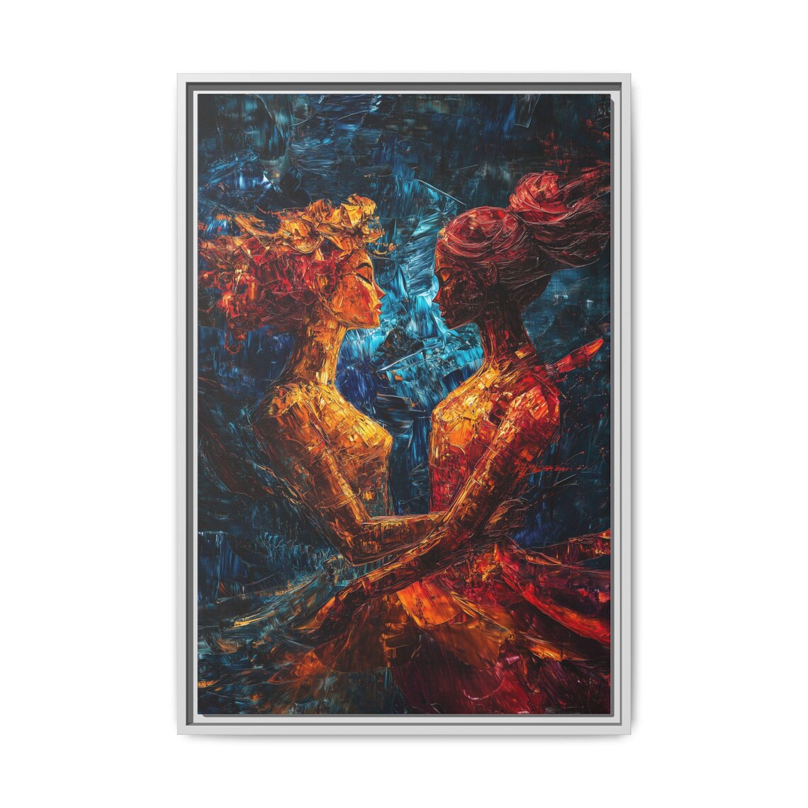 Ladies Dancing Impasto Oil Painting Two Women in Motion Wall Art