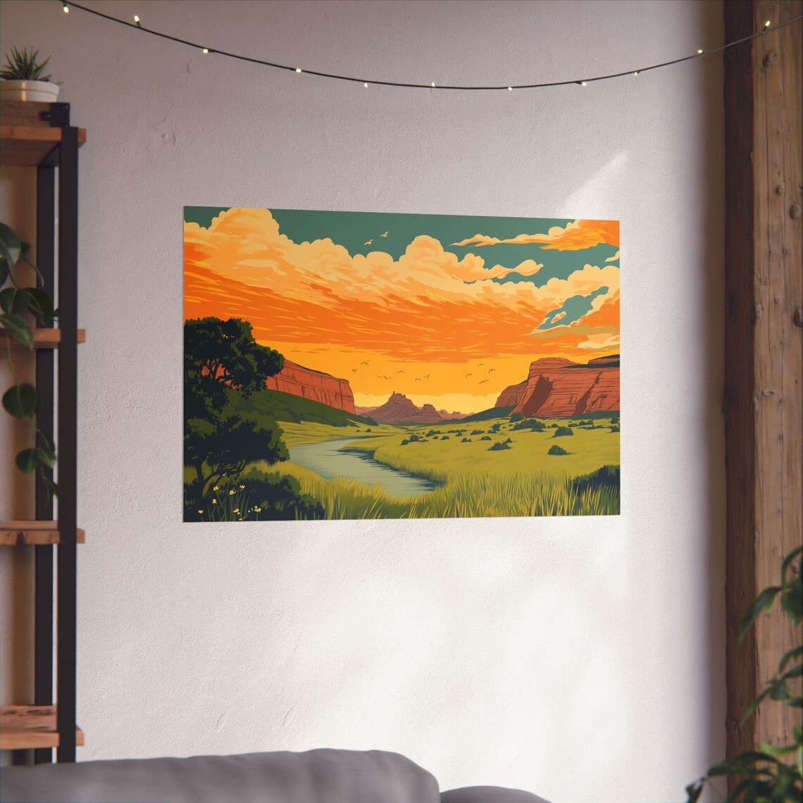 Red Rock Canyon River Sunset Vintage Travel Desert Art Poster - Image 3