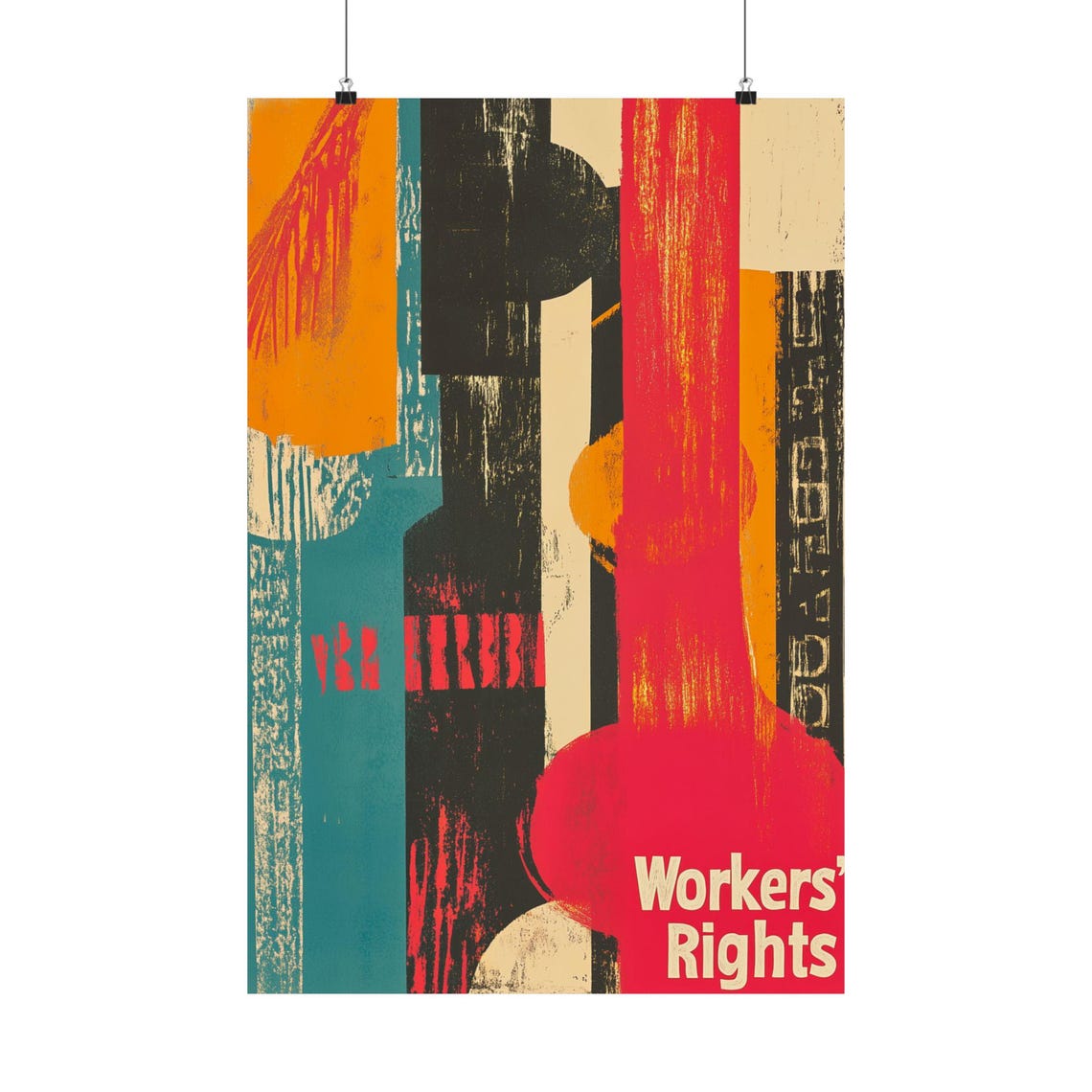 Workers Rights Abstract Vintage Block Style Protest Art Poster