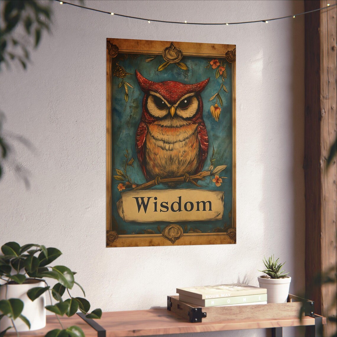 Wisdom Red Owl Vintage Botanical Illustration Library Art Poster - Image 4