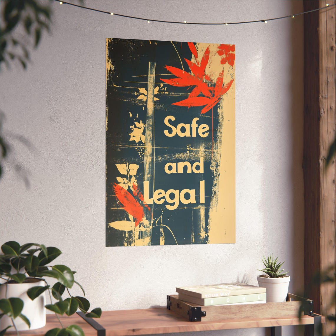 Safe and Legal Botanical Vintage Cream Navy Word Design Poster - Image 4