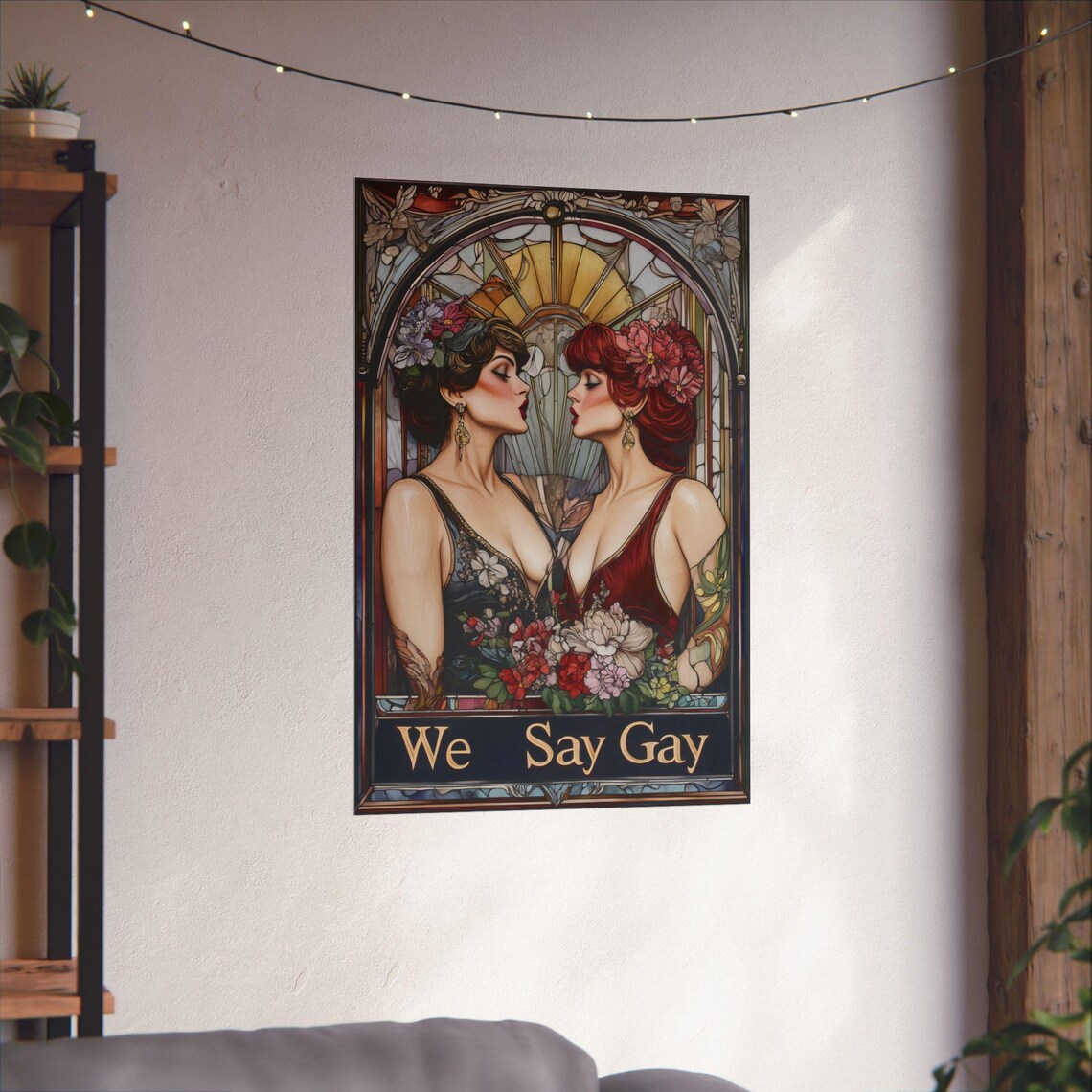 We Say Gay Art Nouveau Stained Glass Floral Pride Art Poster - Image 3