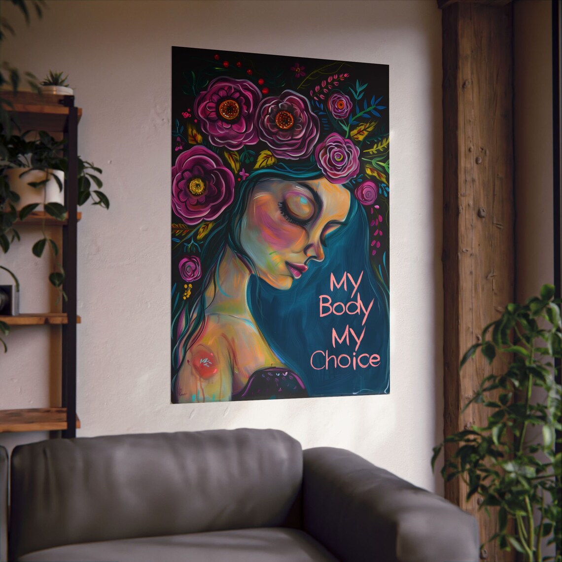 My Body My Choice Floral Woman Reproductive Rights Art Poster - Image 2