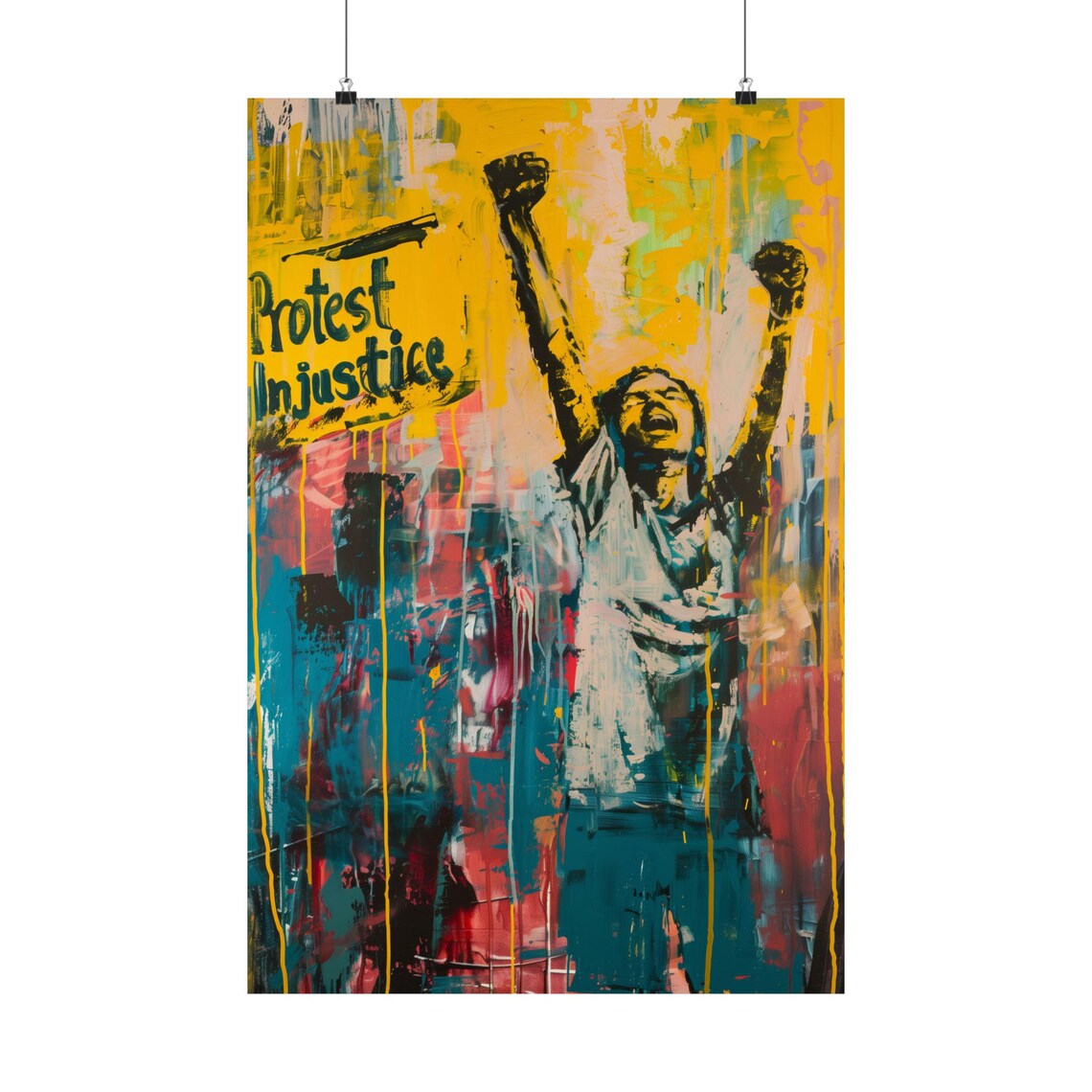 Protest Injustice Raised Fists Colorful Vibrant Street Art Poster