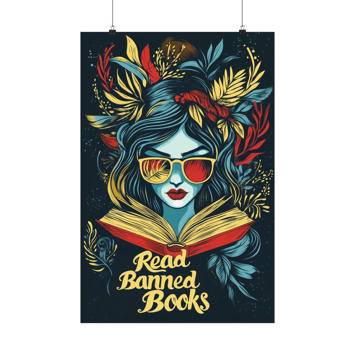 Read Banned Books Woman With Book Freedom Expression Quote Art Poster