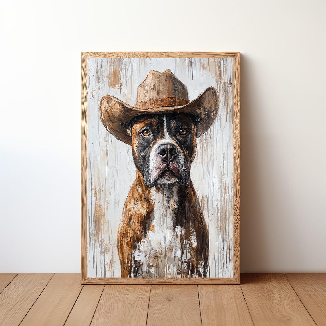 Funny Brindle Dog in Cowboy Hat Western Farmhouse Style Poster