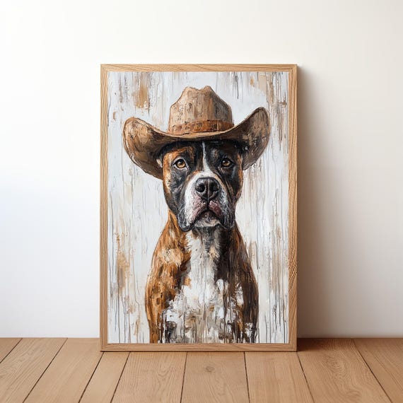 Cowboy Dog Wall Art Western Print Rustic Farmhouse Decor Funny Painting Pet Artwork Lover Gift Poster Dog22