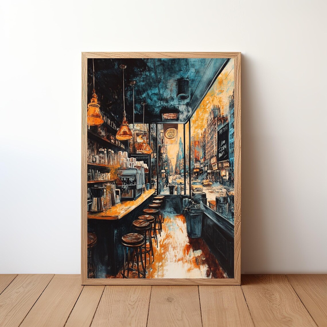 Moody Coffee Shop Interior Painting Urban Cafe Espresso Bar Poster