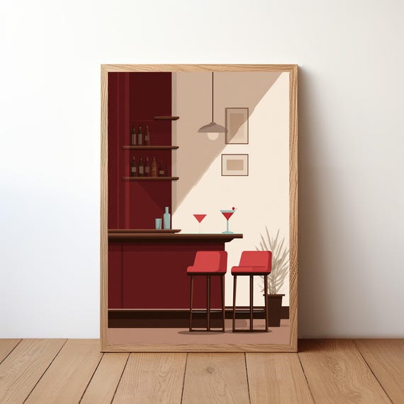 Cocktail Bar Wall Art Print Minimalist Modern Vector Drink Poster Home Decor Mixology Bartender Gift Kitchen Illustration Bar10