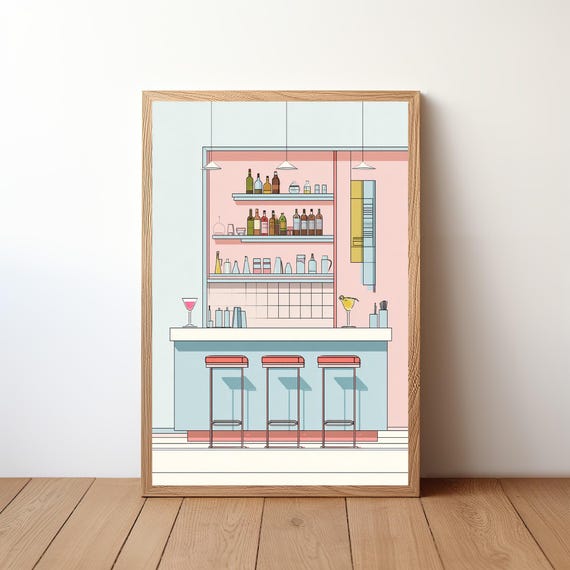 Cocktail Bar Wall Art Print Minimalist Modern Vector Drink Poster Home Decor Mixology Bartender Gift Kitchen Illustration Bar16