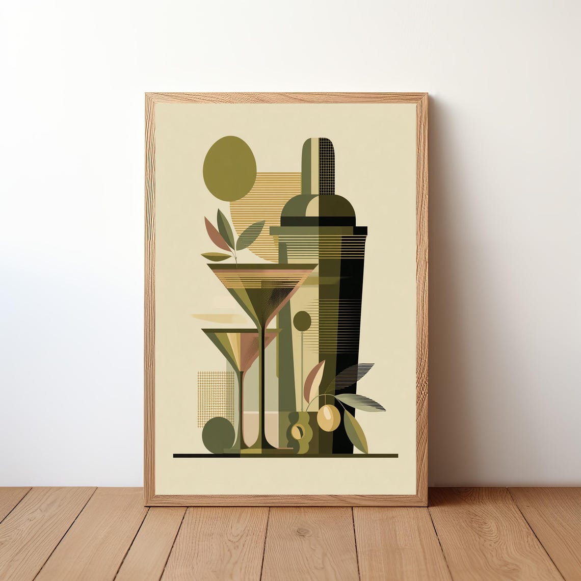 Olive Mid Century Modern Cocktail Still Life Martini Bar Wall Art