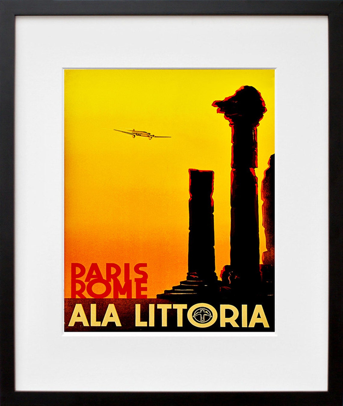 Paris Rome Ala Littoria Ancient Columns Vintage Airline Poster - Image 2