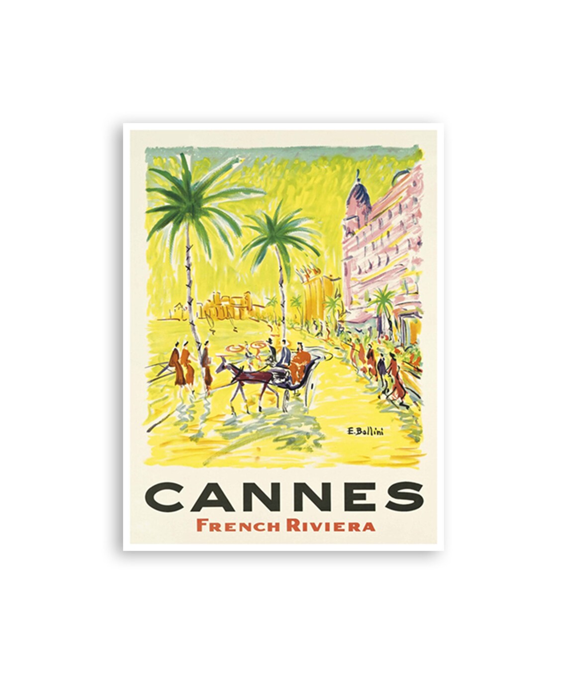 Cannes French Riviera Palm Promenade Horse Carriage Travel Poster