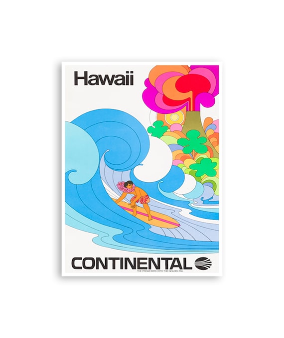 Hawaii Travel Poster Continental Airlines Art Print Xr3892a