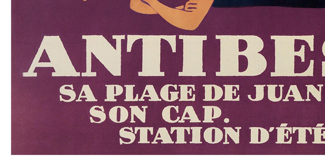 Antibes Juan Les Pins Beach Bathers French Riviera Vintage Poster - Image 2