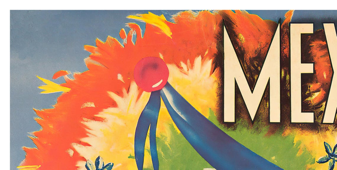 Mexico The Enchanted Land Feather Dancer Vintage Travel Poster - Image 2