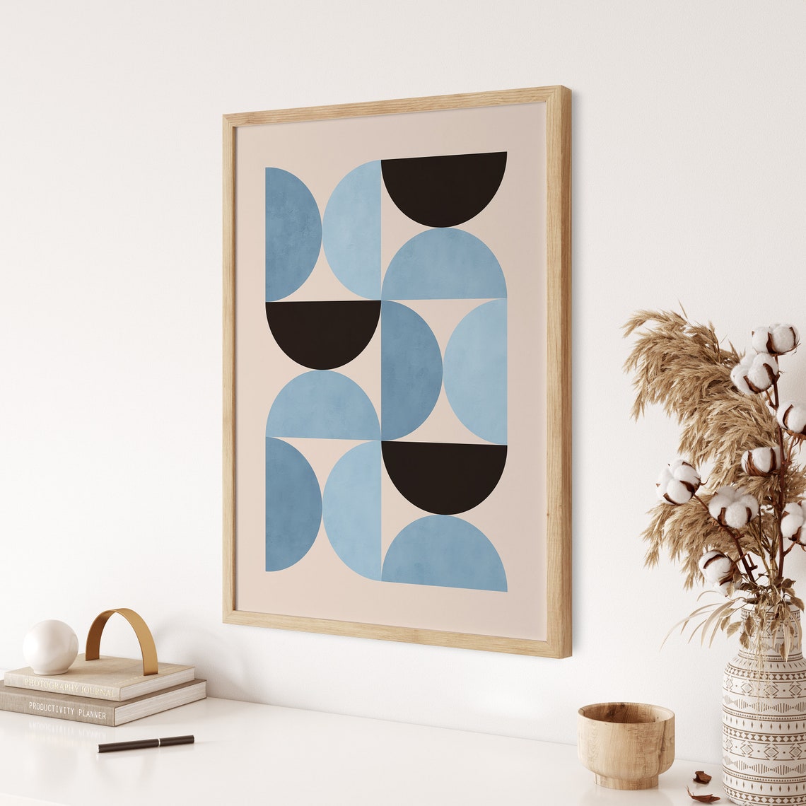 Bauhaus Semi Circle Grid In Blue And Black Geometric Art Poster - Image 3