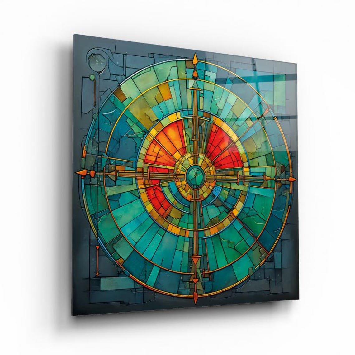 Colorful Stained Glass Compass Rose Geometric Mandala Wall Art - Image 2